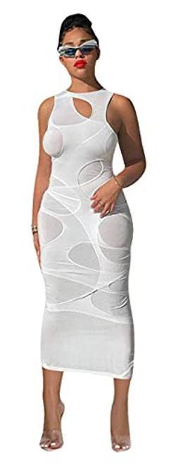 Hotheart Womens Sexy Sleeveless Solid Color Bodycon Maxi Dress Casual Dress Nightclub Clubwear Dress White Hotheart Womens Sexy Sleeveless Solid Color Bodycon Maxi Dress Casual Dress Nightclub Clubwear Dress White
