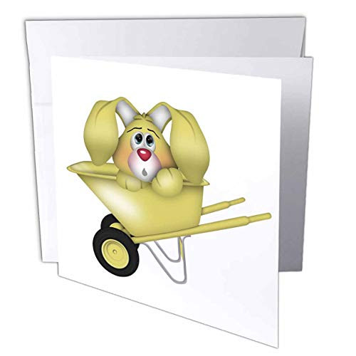 3dRose Anne Marie Baugh - Animals - Cute Yellow Bunny in A Wheelbarrow Illustration - 12 Greeting Cards with envelopes -gc-222603-2-