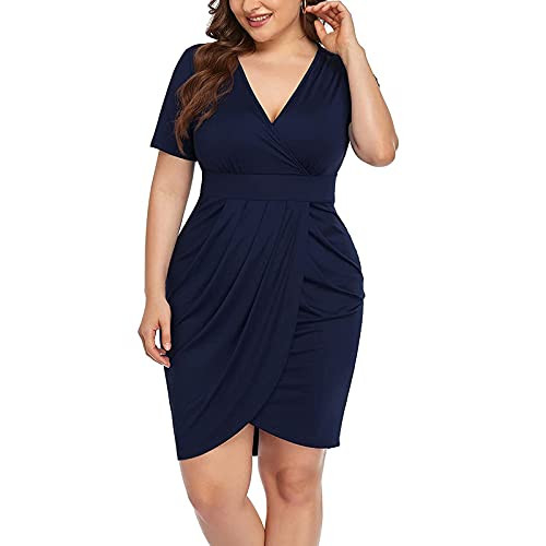 Casual Summer Dress for Women,V-Neck Short Sleeve Knee-Length T-Shirt Dress Elegant Solid Plus Size Wrap Dress Casual Summer Dress for Women,V-Neck Short Sleeve Knee-Length T-Shirt Dress Elegant Solid Plus Size Wrap Dress