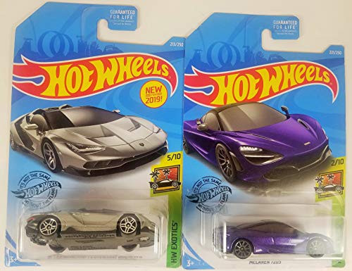 Hot Wheels 16 Lamborghini Centenario Roadster Silver213/250 and Mclaren Senna Blue162/250 2 Car Bundle Set