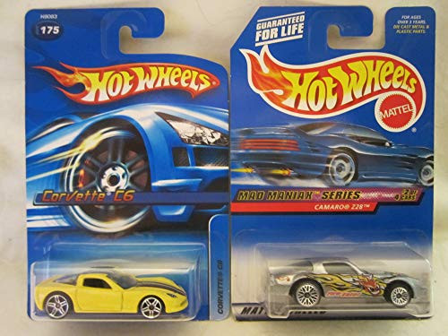 Hot Wheels Corvette C6 Yellow  and  Mad Maniax Camaro Z28 Silver Die Cast 2 Car Bundle