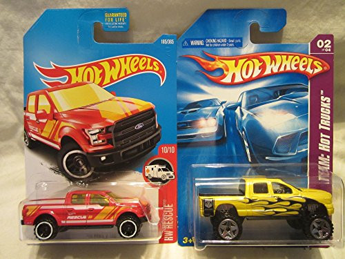 Hot Wheels HW Rescue '15 Ford F-150  and  Team Hot Trucks Dodge Ram 1500 Die Cast 1/64 Scale 2 Car Bundle