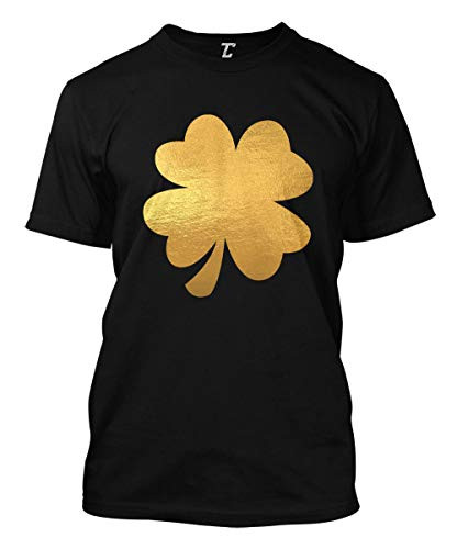 Gold Four Leaf Clover - St. Patrick's Day Men's T-Shirt -Black, Small-
