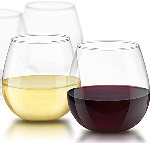 Minoqi Visions 18 oz. Clear Plastic Stemless Wine Glass - Spirits Stemless Wine Glasses for Red or White Wine -Set of 4-