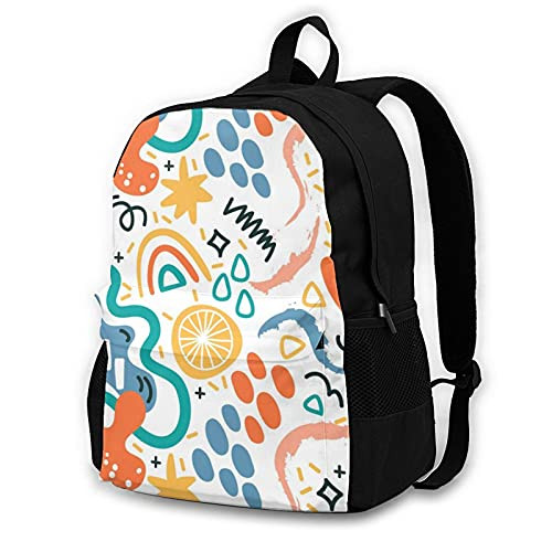 16.5 Lightweight Durable School Bags Bookbag Backpacks For Kids Teen,Abstract Memphis Style Geometric Figures College School Book Shoulder Bag Travel Daypack For Boys Girls Man Woman