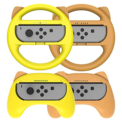 Antetek 4 Pack Grip for Nintendo Switch Controlle,ABS and PC Racing Steering Wheel Yellow-brown Switch Controller Game Antiskid Grip Handle Kit Fit for Nintendo Switch Joy-Con Controllers