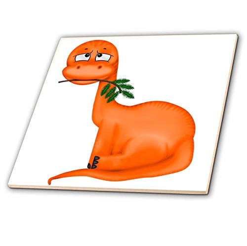 3dRose Cute Orange Brontosaurus Dinosaur Illustration - Tiles -ct-327347-2-