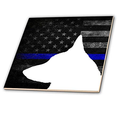 3dRose White silhouette of German Shepherd dog on distressed blue line flag. - Tiles -ct-336755-2- 3dRose White silhouette of German Shepherd dog on distressed blue line flag. - Tiles -ct-336755-2-