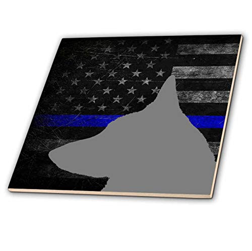 3dRose Gray silhouette of German Shepherd dog on distressed blue line flag. - Tiles -ct-337347-2- 3dRose Gray silhouette of German Shepherd dog on distressed blue line flag. - Tiles -ct-337347-2-