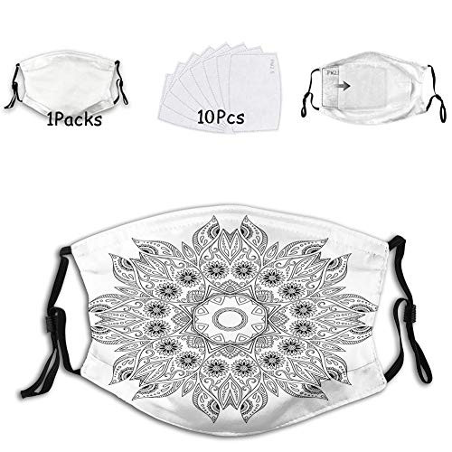 1mask with 10filters Face Mask,Washable Cloth,Face Cover,Cover for Dust Adult Ornate Arabesque Esoteric Figure Esoteric Oriental Chakra