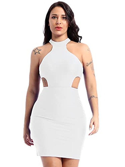 Freebily Women's Halter Bodycon Dress Sexy Hollow Out Sleeveless Evening Party Dress White M Freebily Women's Halter Bodycon Dress Sexy Hollow Out Sleeveless Evening Party Dress White M