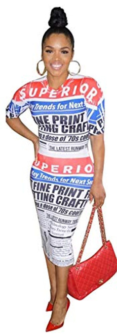 Hotheart Women's Short Sleeve O Neck Magazine Printed Bodycon Sexy Nightclub Party Dress White Hotheart Women's Short Sleeve O Neck Magazine Printed Bodycon Sexy Nightclub Party Dress White