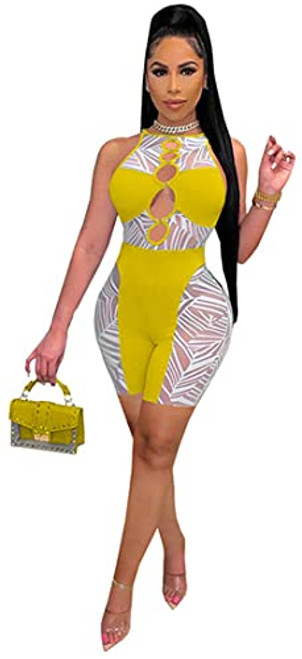 Hotheart Womens Sexy Sleeveless Floral Print Mesh See Through Package Hip Dress Nightclub Clubwear Dress Yellow Hotheart Womens Sexy Sleeveless Floral Print Mesh See Through Package Hip Dress Nightclub Clubwear Dress Yellow