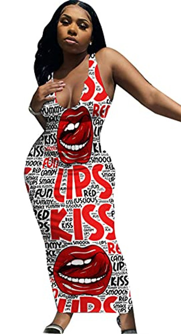 Hotheart Womens Sexy Sleeveless Lips Printing Bodycon Tank Dress Nightclub Clubwear Dress White Hotheart Womens Sexy Sleeveless Lips Printing Bodycon Tank Dress Nightclub Clubwear Dress White