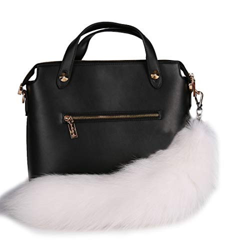 URSFUR Arctic Fox Tail Fur Keychain Car Bag Charm Pendant White -White, 12inches-