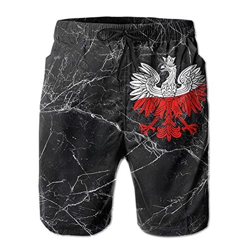 Polish Flag White Eagle Mens Casual Quick Dry Beach Shorts with Pockets