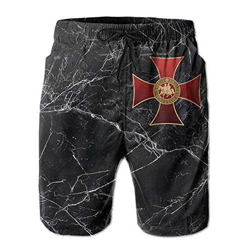 WSDISQX Templar Knight Logo Mens Casual Quick Dry Beach Shorts with Pockets White