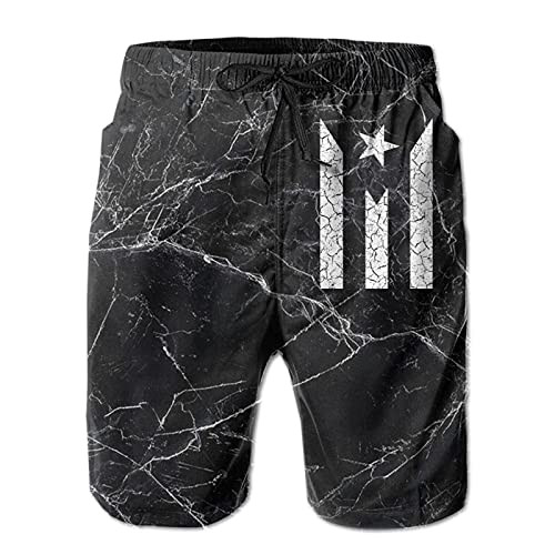 Puerto Rico Resiste Boricua Flag Mens Casual Quick Dry Beach Shorts with Pockets White