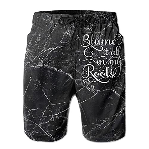 Blame It All On My Roots Mens Casual Quick Dry Beach Shorts with Pockets White