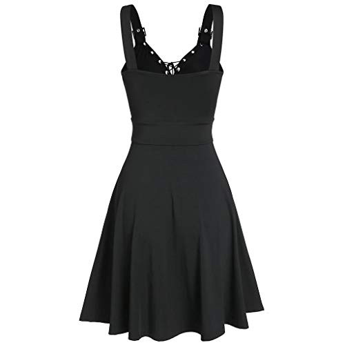 Hotkey Women's Sexy Dresses, Plus Size Gothic Style Punk Cool Solid Bandage Irregular Hem Sleeveless Camisole Mini Dress Black