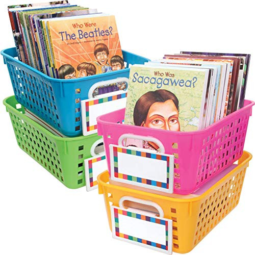 Really Good Stuff 666070 Book Baskets, Medium Rectangle with Label Holders - Neon
