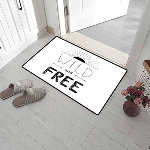 Leigh R. Avans Front Door Mat Outdoor Adventure for Front Door Abstract Hand Drawn Rising Sun Figure Arrows Wild Free Forest Sketch Art Design 20" x 31" Black White