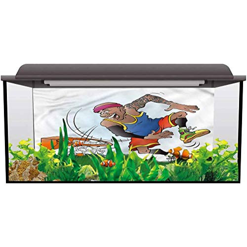 Aquarium Backdrop Sticker Sports,Figure Playing Basketball PVC Adhesive L30 X H18 Inch