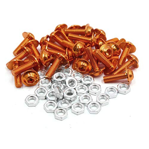 30pcs M6 Orange Aluminum Alloy Hex Socket Head Motorcycle Bolts Screw Nuts