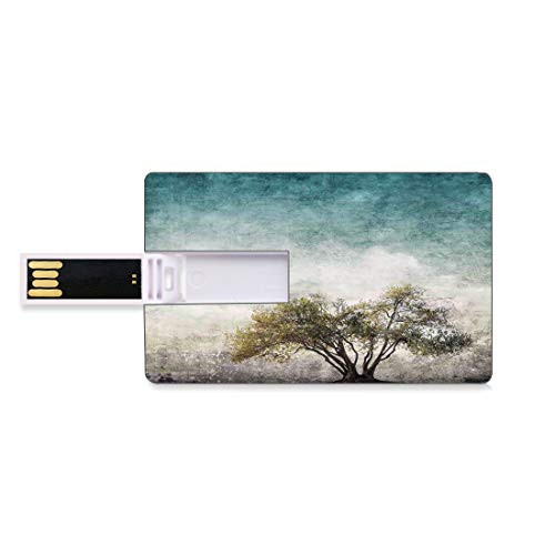 8GB USB Flash Thumb Drives Tree of Life Bank Credit Card Shape Business Key U Disk Memory Stick Storage Grunge Landscape with Single Tree and Retro Background Rustic,Teal Green Beige Personalized GIF
