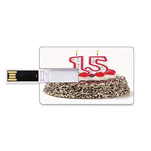 8GB USB Flash Thumb Drives 15th Birthday Decorations Bank Credit Card Shape Business Key U Disk Memory Stick Storage Chocolate Cherry Cake with Number Candles Surpise Party Theme,Multicolor Personali