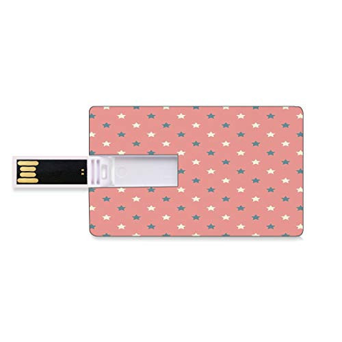 8GB USB Flash Thumb Drives Geometric Bank Credit Card Shape Business Key U Disk Memory Stick Storage Soft Colored Simple Retro Diagonal Star Pattern Vintage Ornate Design,Coral Bluegrey Cream Persona
