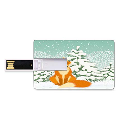 8GB USB Flash Thumb Drives Fox Bank Credit Card Shape Business Key U Disk Memory Stick Storage Red Fox Sitting in Winter Forest Snow Covered Pine Trees Xmas Cartoon,Orange White Almond Green Personal