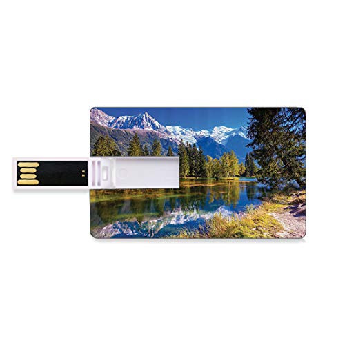 8GB USB Flash Thumb Drives Lake Bank Credit Card Shape Business Key U Disk Memory Stick Storage Snow Covered Alps Fir Trees in Lake Serenity in Natural Paradise Personalized Gift