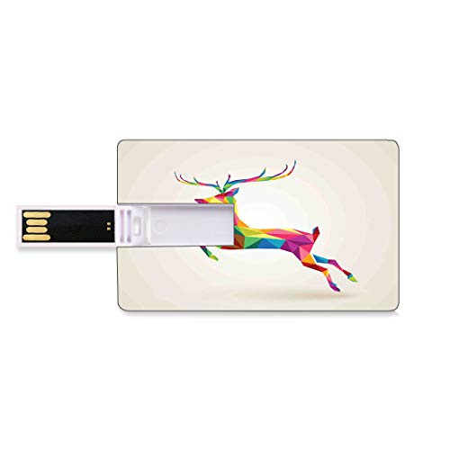 8GB USB Flash Thumb Drives Reindeer Bank Credit Card Shape Business Key U Disk Memory Stick Storage Geometric and Colorful Deer Figure with Fractal Look and Modern Style Xmas Theme,Multicolor Persona