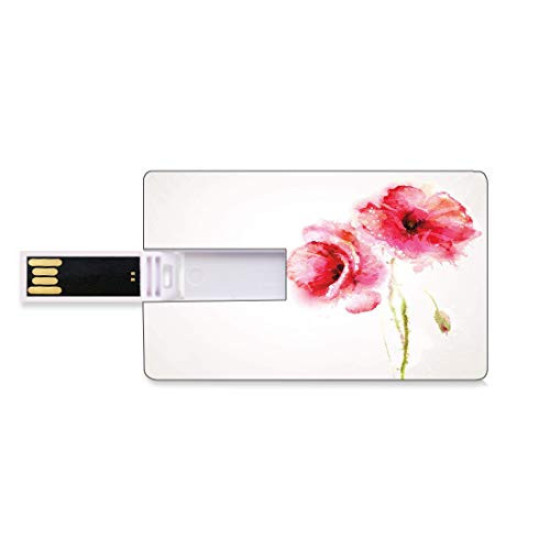 8GB USB Flash Thumb Drives Flower Bank Credit Card Shape Business Key U Disk Memory Stick Storage Spring Season Vivid Florals Red Poppies Watercolored Art Print,Black and White Personalized Gift
