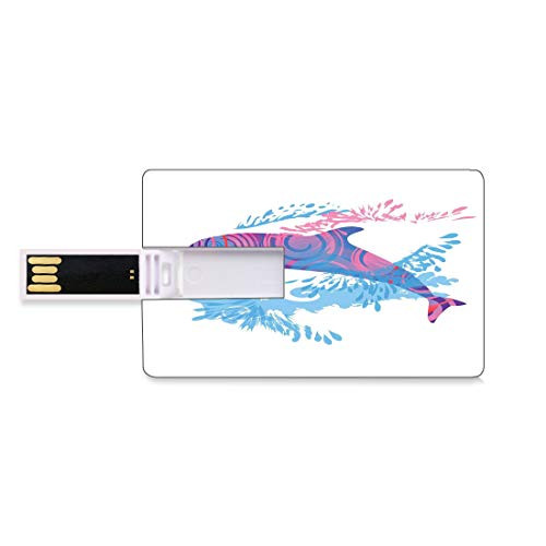 8GB USB Flash Thumb Drives Sea Animals Decor Bank Credit Card Shape Business Key U Disk Memory Stick Storage Dolphin Figure with Colorful Patterns Underwater Life Illustration,Blue Purple Pink Person