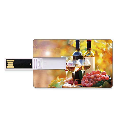 8GB USB Flash Thumb Drives Wine Bank Credit Card Shape Business Key U Disk Memory Stick Storage Tasty Wine on Wooden Barrel on Grape Plantation Countryside Harvest Rural Growth Decorative,Orange Red
