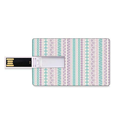 8GB USB Flash Thumb Drives Striped Bank Credit Card Shape Business Key U Disk Memory Stick Storage Primitive Culture Geometric Cave Abstract Figure National Ancient Artsy Print,Lilac Turquoise Person