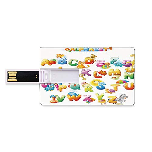 8GB USB Flash Thumb Drives Educational Bank Credit Card Shape Business Key U Disk Memory Stick Storage Cheerful Cartoon Fun Alphabet Design for Kids Cute Font Preschool Kindergarten Decorative,Multic
