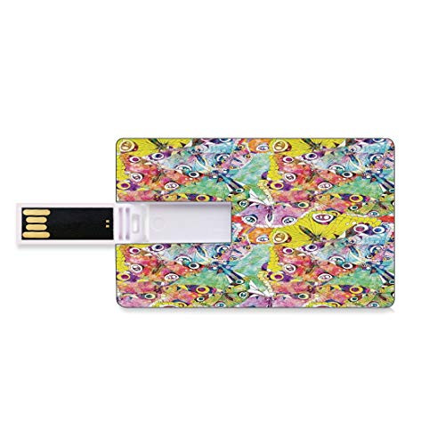 8GB USB Flash Thumb Drives Butterfly Bank Credit Card Shape Business Key U Disk Memory Stick Storage Complex Style Macro Butterfly Figures Pastel Colorful Abstract Art Composition,Multicolor Personal