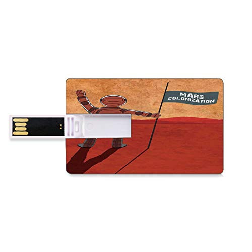 8GB USB Flash Thumb Drives Outer Space Decor Bank Credit Card Shape Business Key U Disk Memory Stick Storage Colonization of Mars with Cosmonaut on Planet with a Flag Discovery Image,Orange Red Perso