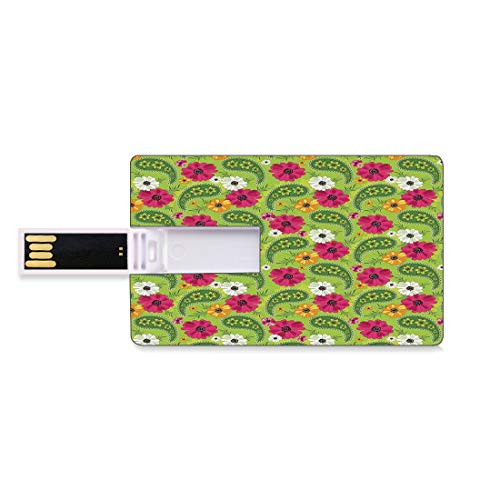 8GB USB Flash Thumb Drives Paisley Bank Credit Card Shape Business Key U Disk Memory Stick Storage Floral Pattern with Vivid Paisley Print Old Vintage Boho Style Print Decorative,Pistachio Pink Orang