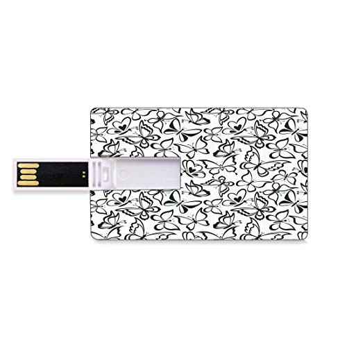 8GB USB Flash Thumb Drives Animal Decor Bank Credit Card Shape Business Key U Disk Memory Stick Storage Butterfly Pattern Freedom Sign Sacred Feminine Artful Illustration,Black White Personalized GIF