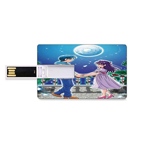 8GB USB Flash Thumb Drives Anime Bank Credit Card Shape Business Key U Disk Memory Stick Storage Illustration of Romantic Couple Holding Hands Under Moonlight Love in Manga Themed Print,Multi Persona