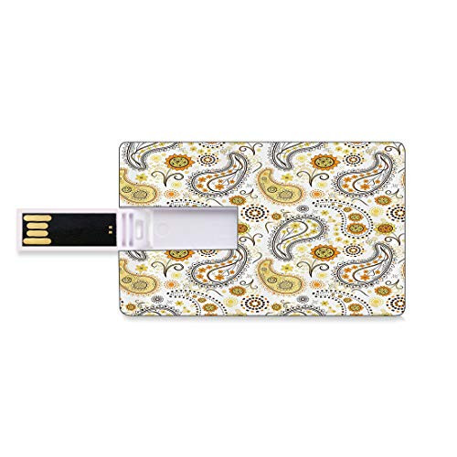 8GB USB Flash Thumb Drives Sunflower Stall Bank Credit Card Shape Business Key U Disk Memory Stick Storage Ethnic Tribal Floral Pattern with Sunflowers and Paisley Vintage Boho,Black White Personaliz