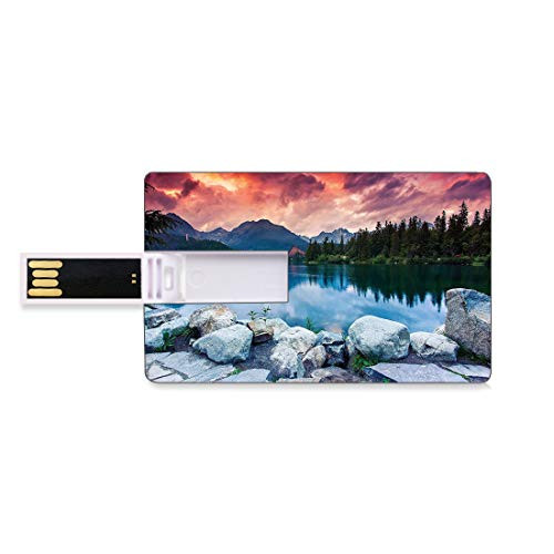 8GB USB Flash Thumb Drives Outdoor Bank Credit Card Shape Business Key U Disk Memory Stick Storage Lake Forest Mountains National Park Slovakia Europe Dramatic Overcrast Sky Idyllic,Purple Beige Pers