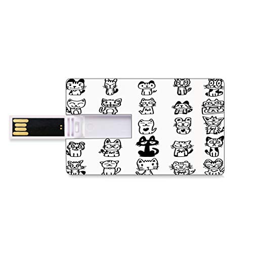 8GB USB Flash Thumb Drives Cat Bank Credit Card Shape Business Key U Disk Memory Stick Storage Hand Drawn Sketchy Cats with Happy Face Gestures Comic Creatures Funny Art Print Image,Black White Perso