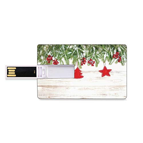 8GB USB Flash Thumb Drives Christmas Bank Credit Card Shape Business Key U Disk Memory Stick Storage Noel Tree Branches Over Timber Board with Handmade Toy Figures and Berries Image,Beige Red Persona