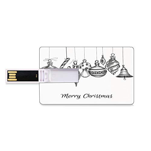 8GB USB Flash Thumb Drives Christmas Bank Credit Card Shape Business Key U Disk Memory Stick Storage Sketchy Hand Drawn Classical Ornaments Hanging from Strings Celebration Text Decorative,Black Whit
