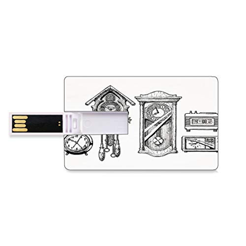 8GB USB Flash Thumb Drives Clock Decor Bank Credit Card Shape Business Key U Disk Memory Stick Storage Vintage Clocks Set in Ink Hand Drawn Style Retro Decorative Illustration,Black and White Persona